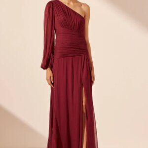 NWT CLAUDE ONE SHOULDER SIDE SPLIT MAXI DRESS - SANGRIA SIZE US 6